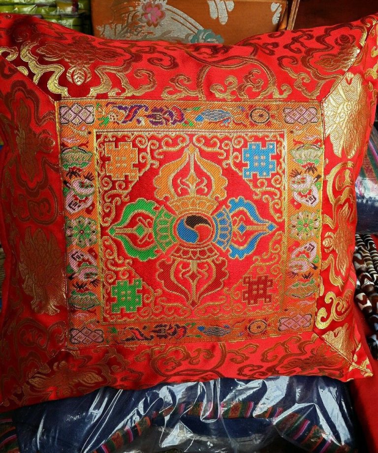 Red Double Dorje Silk Brocade Cushion Cover