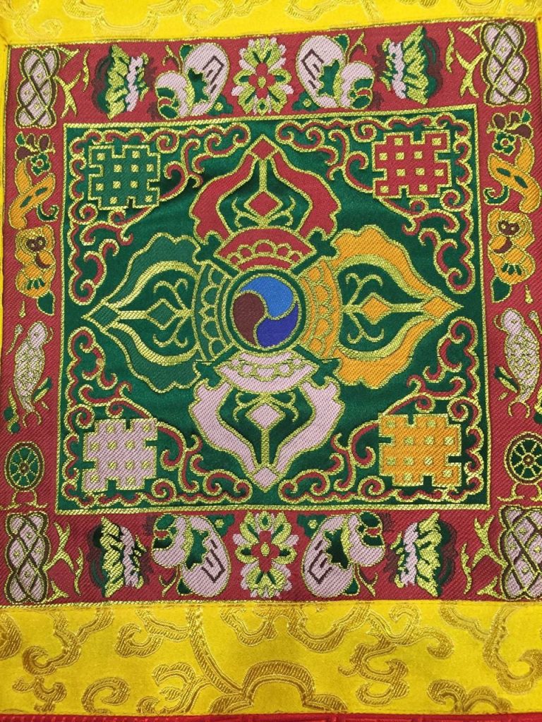 Tibetan Green Double Dorji Silk Altar Cloth