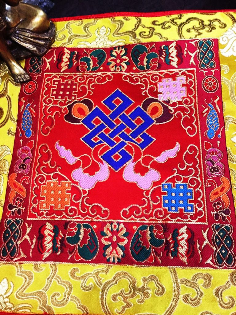 Tibetan Silk Brocade Altar Cloth with Endless Knot