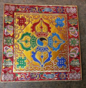 Yellow Silk Brocade Double Dorje Shrine Placemat