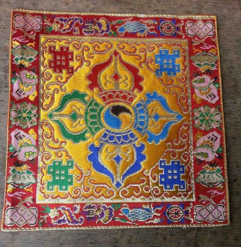 Yellow Silk Brocade Double Dorje Shrine Placemat