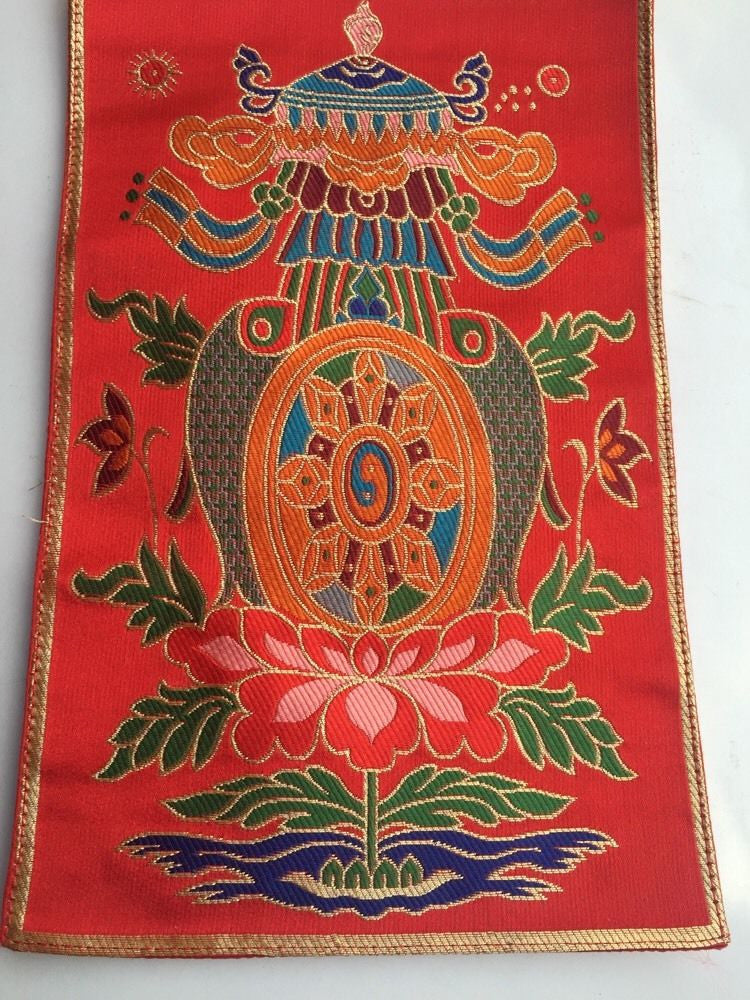 Tibetan Silk Brocade Table Mat with Symbols