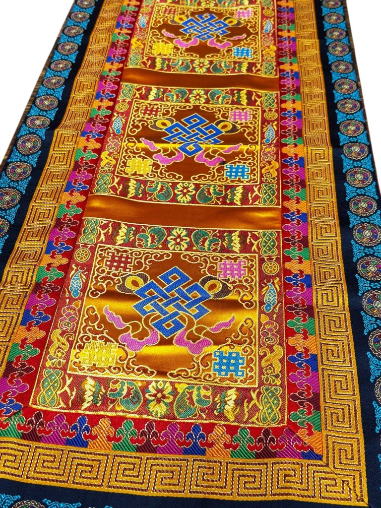 Tibetan Silk Brocade Endless Knot Table Runner