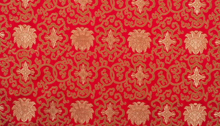 Tibetan Silk Brocade with Red Lotus Design