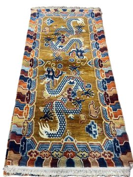 Hand-knotted Geometric Border Dragon Rug